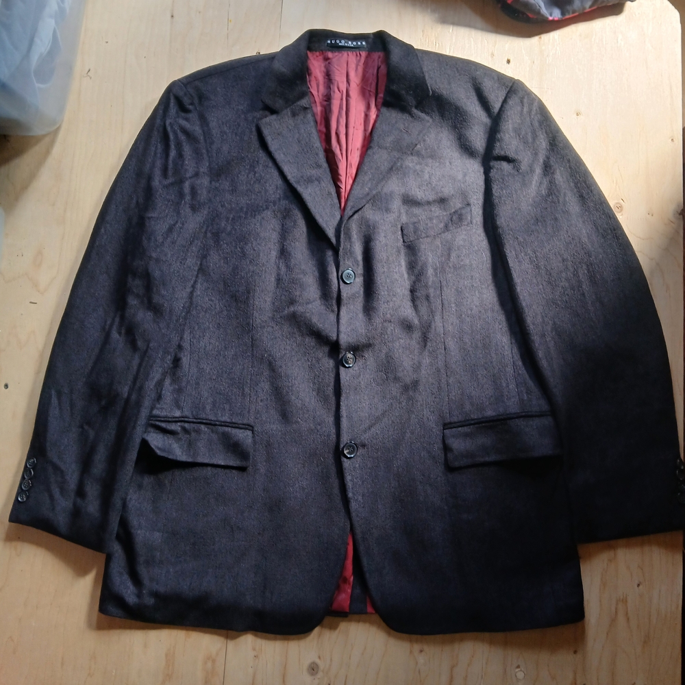 Vintage Hugo Boss Saks Fifth Avenue Men's Black Wool Blend Blazer Suit Jacket